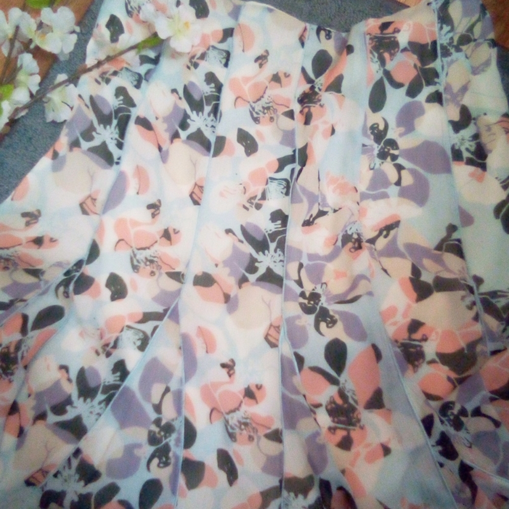 Nine West Floral sheer lined midi skirt